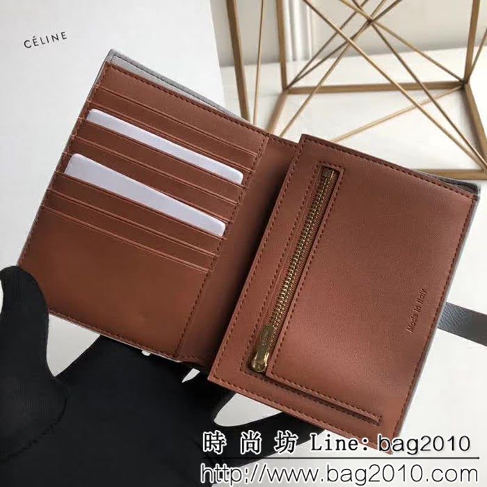 CELINE賽琳原單 專櫃款 手掌紋牛皮小號搭扣拼色錢夾 0146 SL1418